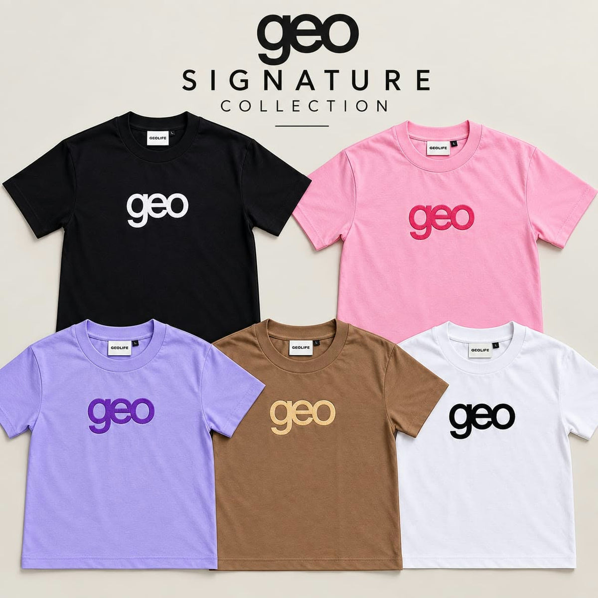 GEOLIFE EMBROIDERY  KHAKI TSHIRT
