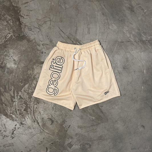 GEOLIFE EMBROIDERY MESH SHORTS --- CREAM