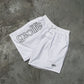 GEOLIFE EMBROIDERY MESH SHORTS --- WHITE