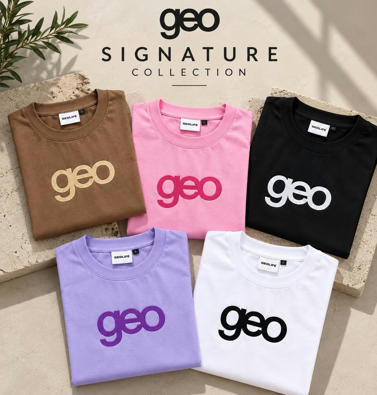 GEOLIFE EMBROIDERY  KHAKI TSHIRT